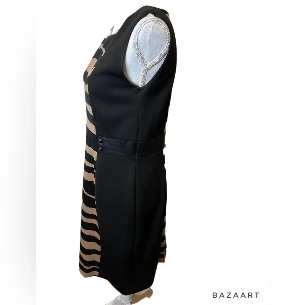 🔥🔥Tahari Black/brown Partial Zebra Stripe Dress. Size 10 Sleeveless - Picture 2 of 7